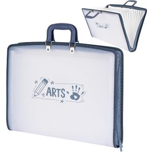 3 x 11x17 Accordion File Organizer with 13 Pockets, Art Portfolio with Handle & Zipper Closure, Oxford-Trimmed Frosted Translucent Style (1-Pack)