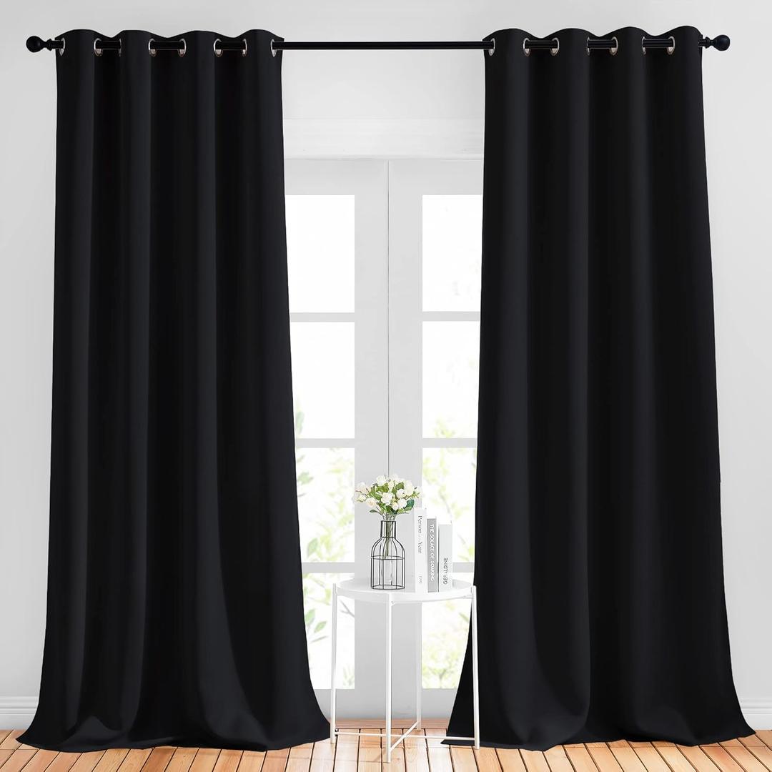 NICETOWN Patio Blackout Curtain Shades - Summer Home Decoration Thermal Insulated Grommet Blackout Draperies/Drapes for Kitchen (2 Panels, 52 inches x 95 inches,Black)