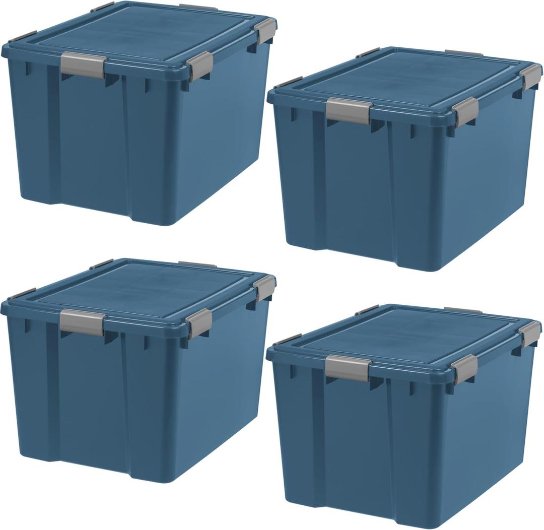 IRIS USA 4-Pack 74 Qt Storage Bins with Gasket Lids, Navy
WeatherPro seal helps protect bulky items for moving, garage, attic and basement storage