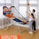 Hall of Games EZ Fold Premium Indoor Arcade Basketball Game with Steel Frame and Polycarbonate Backboard, Dual Shot Electronic Scoring with 6 Size 3 Balls Included, Perfect for Basement Game Rooms, 80.5 In. Tall