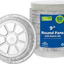 Nicole Home Collection Aluminum Pans 9 Round Disposable Foil Pans With Lids (50 Pack)  9 Inch Round Disposable Takeout Pans With Board Lids (9" Inch Round)