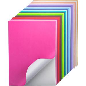 24 Sheets Self Adhesive Cardstock 22 Colors, A4 Printable Colored Sticker Paper for Cricut, Printer, Colorful Cardstock Adhesive Paper for Crafts, Scrapbooking & Party Decor | 250gsm/92lb