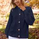 MEROKEETY Cardigan Sweaters for Women Fall Long Sleeve Cable Knit Button Open Front Casual Outerwear Coat (S)
