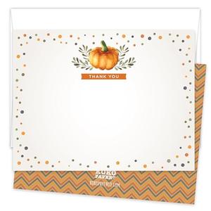 Koko Paper Co. Fall Pumpkin Thank You Cards – 25 Flat Note Cards with Envelopes - Autumn Thank You Notes for Baby Shower, Bridal Shower, Thanksgiving & More, Made in USA, Set of 2
