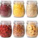 ComSaf Airtight Glass jar with lid 25oz Set of 6, Glass Storage Containers with Lids, Glass Canister, Mason Jars, Striped Clip Fastening Jar for Kitchen Canning, Oat, Coffee, Pasta, Snack, Nut, Candy
