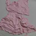 Womens Summer 2 Piece Skirt Sets Sexy Backless Halter Crop Tank Top High Waist Ruffle Pleated Mini Skirt Sets (Large, Pink)