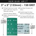 Serious Grit - 3" x 5" (80mm x 133mm) 14-Hole 150 Grit Sanding Sheets - Fits Festool RTS 400 & Mirka Deos 353 - Heavy-Duty Hook & Loop Film Abrasives - Sandpaper for Sheet Sanders - 50 Pack Box