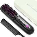 Cordless Hair Straightening Brush, Ceramic Ionic Anti-Frizz Hair Brush, 30 Second Quick Heat Up, Adjustable Temperature, Travel Portable Styling Tool for All Hair Types（Midnight Black）