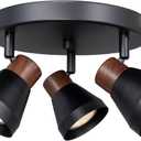 3-Light Modern Track Lighting Kit Black Faux Wood Accent,Adjustable GU10 Flush Mount Ceiling Fixture Pivot Multi-Directional Round Spotlight for Kitchen Bedroom Living Room Home Improvement