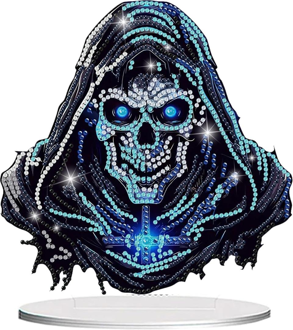 DIY Diamond Desktop Ornament, Crystal Halloween Diamond Art Painting Tabletop Ornaments Single Sided, Horror Mask Diamond Ornament for Adult Beginner Home Office Decor Crafts Present 8x8 Inches