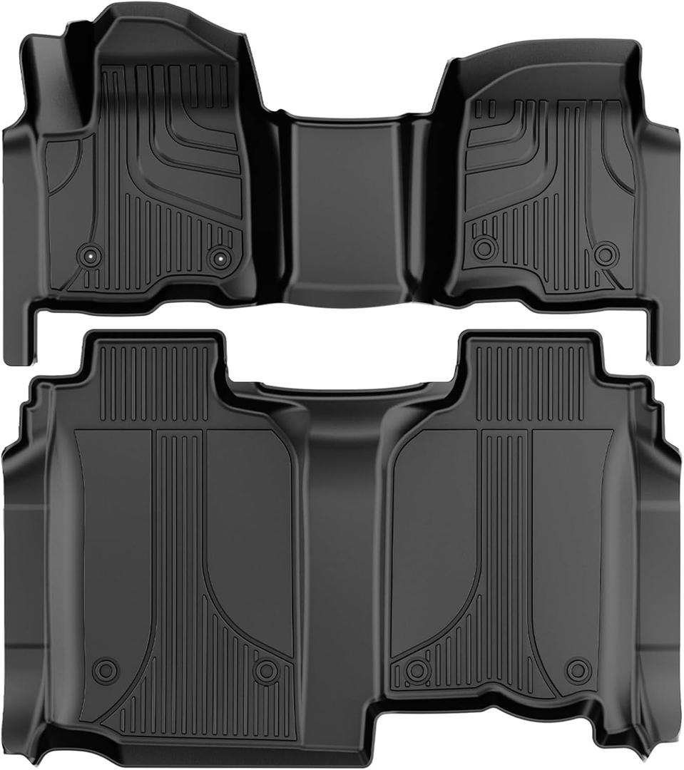 AOMSAZTO Floor Mats for 2019-2026 Chevy Silverado 1500 / GMC Sierra 1500, 2020-2026 Silverado/Sierra 2500HD / 3500HD Crew Cab, 1st & 2nd Row All Weather Liners