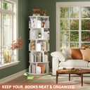 Besiost Rotating Bookshelf Tower, 5 Tier Spinning Bookcase, Revolving 360 Book Shelf Narrow Tall Bookcase, Vertical Turning Round Bookshelf Organizer, Wood Corner Book Shelf for Small Space, White, 5 Tier, 63.6" H