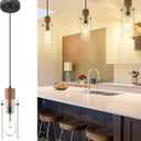 Emak Mini Black Pendant Lights, 1-Light Cylinder Pendant Light Fixtures with Clear Glass Shade, Modern Farmhouse Hanging Lights for Kitchen Island, Bedroom, Bathroom, Dining Room, PL120-BK