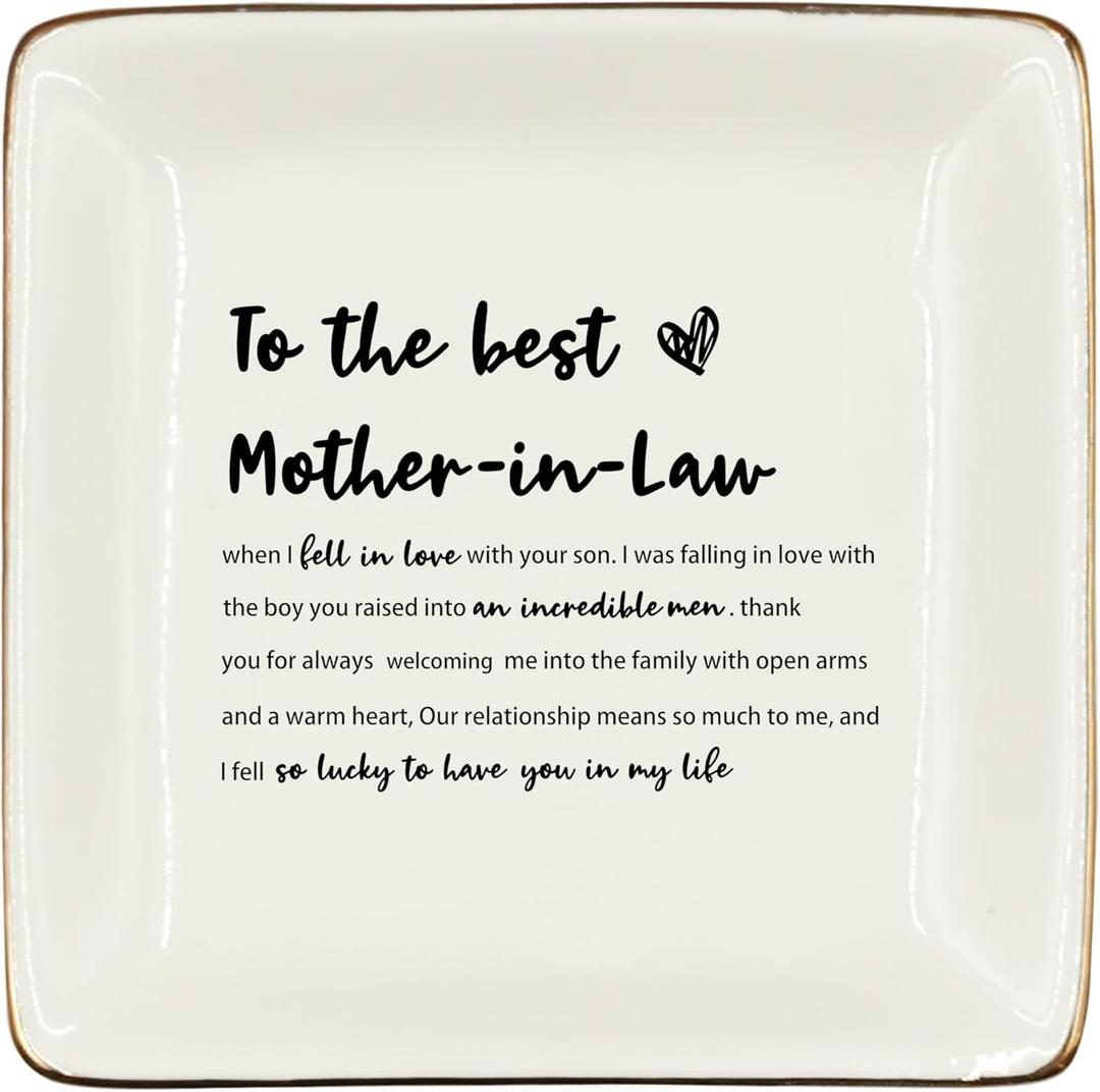 WODMIS Mother In Law Gifts Ceramic Jewelry Tray Dish, Mothers Day Grandma Bonus Mom,Mother In Law Wedding Gifts From Daughter In Law Jewelry Plate Ring Trinket Dish, Thank You Gift for New Mom 305