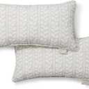 Martha Stewart Vineyard Vines Indoor Outdoor Decorative Lumbar Pillow 2-Pack Set, UV Fade Resistant, Water Repellent, Printed Garden Design, Warm Grey, 11"x18"