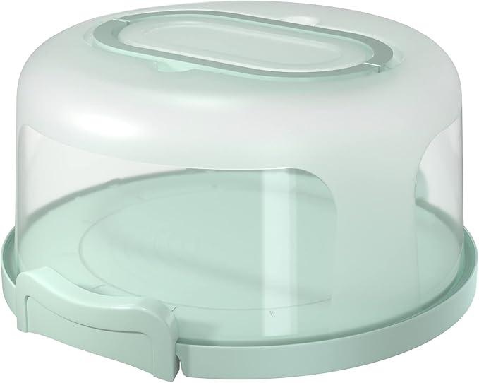 Round Cake Carrier Two Sided Cake Holder Serves as Five Section Serving Tray, Portable Fits 10 inch Cake, Box Comes With Handle, Container Holds Pies (Green)