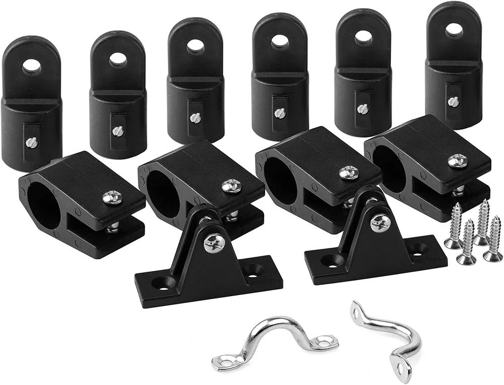 Boat Bimini Top Fittings Hardware Set 3 Bow 7/8 Inch Black Nylon Set,Marine Jaw Slide,Deck Hinge,Cover Cap Eye End