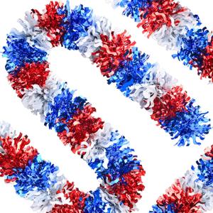 66FT 4th of July Patriotic Tinsel Garland, Glitter Tinsel Garlands Metallic Holiday Streamers for Memorial Day Independence Day Indoor Outdoor Holiday Party Decor (White)