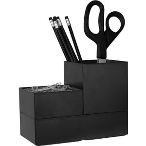 Bostitch Office Konnect Desk Organizer Accessory Tray & Storage Cup Bundle, Stacks for Desktop Storage,Makeup Organization, Black (Kit)