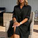 QXE Denim Dress for Women 2026 Summer Casual Lace Trim Half Sleeve Blue Jean Dresses Button Down Shirt Dress Western Outfits