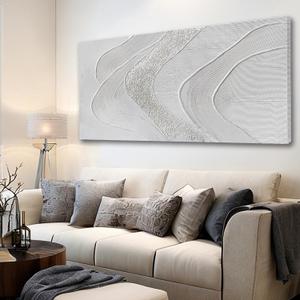 Minimalist White Abstract Wall Art, Hand Painted Textured Canvas in Neutral Beige and Cream Tones, Modern Gallery Wrapped Wall Decor for Living Room Bedroom Dinning Room, Ready to Hang, 24x48 Inch