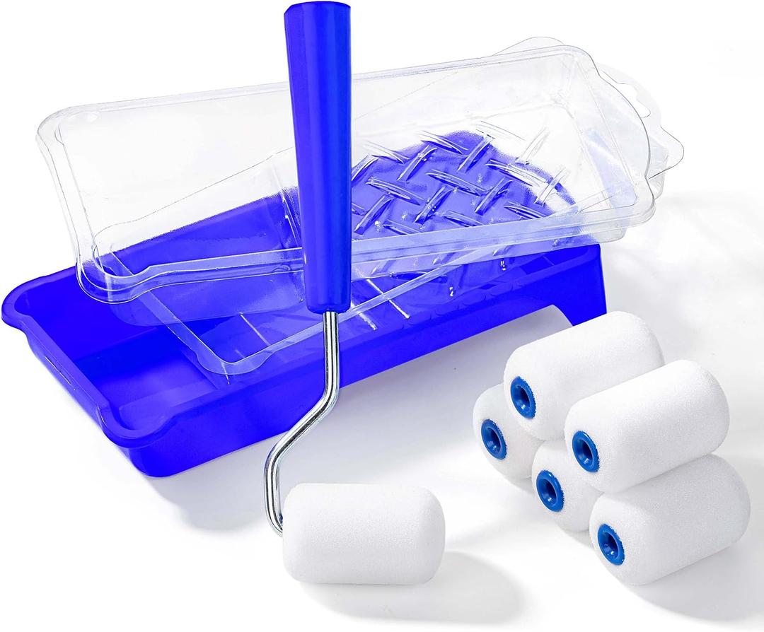 Bates- 2 Inch Foam Paint Roller Kit, 10 pcs, Small Paint Roller Kit, 1x Plastic Paint Tray, 2X Clear Disposable Tray Liners, 1x Roller Frame & 6X Mini Foam Covers