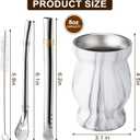 8oz Yerba Mate Cup, 304 Stainless Steel Double-Wall Mate Cup, Heat Insulation Yerba Mate Gourd, Tea Cup Set Includes Cleaning Brush & 2 Bombillas (Marble)