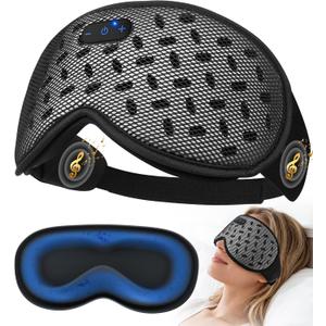 MUSICOZY Bluetooth Sleep Mask, Cooling Weighted Eye Mask with Bluetooth Headphones for Side Sleepers, 3D Contoured Relaxing No Pressure Eye Cover to Block Light for Night Sleeping(Grid Black)