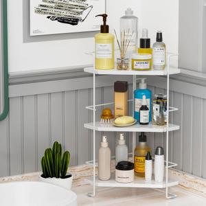3-Tier Bathroom Countertop Organizer, Bathroom Organizers and Storage for Bathroom, Kitchen Counter, Corner Storage Shelf for Bedroom Storage Makeup Skincare Perfume (White)