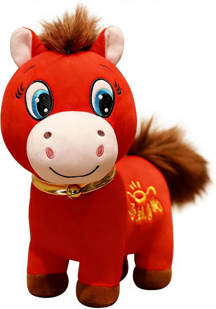 Horse Stuffed Animal Year of The Horse 2026 Smiling Horse Toys Plush Figurine 7.87 In,Chinese Lunar New Year Home Decor Mascot Holiday Zodiac Easter Basket Stuffers for Teens Toddler Easter Decor Gift