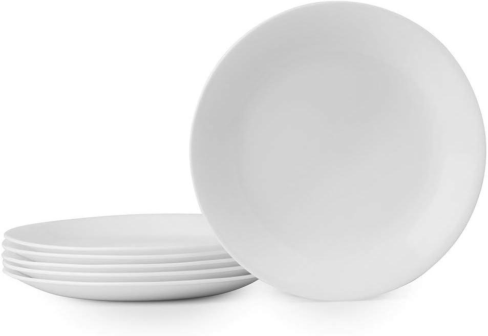 Corelle Vitrelle 6-Piece Salad Plates Set Triple Layer Glass and Chip Resistant, 8-1/2-Inch Lightweight Round Plates, Winter Frost White