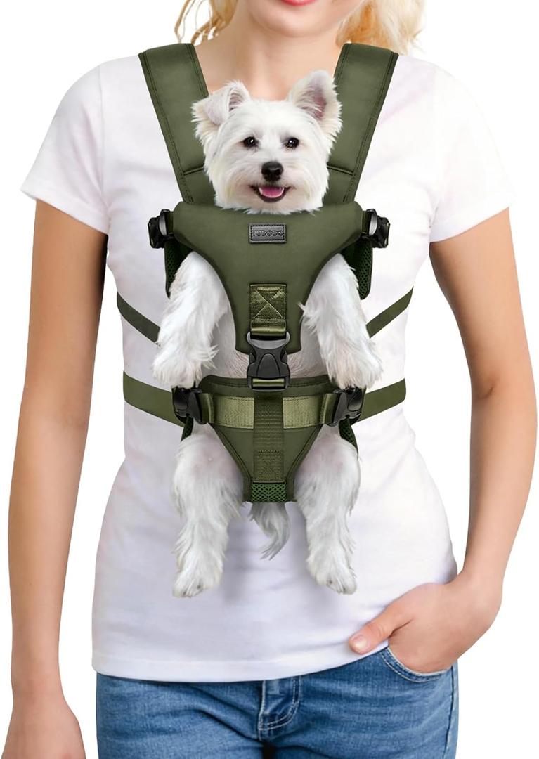 YUDODO Front Pet Carrier Backpack for Small Dogs, Secure and Breathable Mesh, Ergonomic Support, Adjustable for Walking, Hiking, or Travel (Army Green, S)