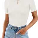 MEROKEETY Women's Short Sleeve Crewneck Bodysuits Summer Ribbed Knit Tops Slim Fit Body Suit (Large, White)
