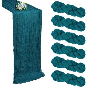 6 Pack Teal Cheesecloth Table Runner 10FT Boho Cheese Cloths Gauze Fabric Table Runners 120 Inch Rustic Sheer for Spring Wedding Birthday Party Baby Shower Holiday Home Decorations