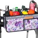 Walker Basket, Walker Accessories - Walker Tray, and Storage Bag for Folding & Rolling Walkers  Ideal for Seniors (Purple Flower)