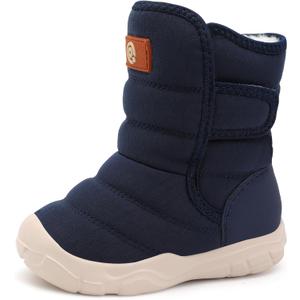 QFH Toddler Boys Girls Winter Warm Shoes Water-Resistant Comfy Non-Slip Snow Boots Cold Weather Insulated Outdoor Walking Shoe (7.5 Toddler, Navy Blue)