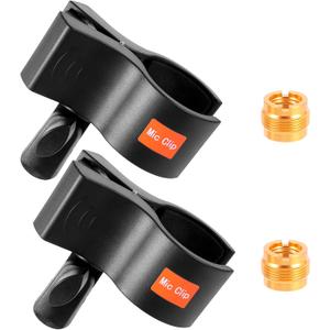 2 Pcs Mic Clip Microphone Holder Microphone Clip for Stand Adjustable Universal with 2 Screw Adapters Used with Microphones Between 32 and 60mm in Diameter for Handheld Mic Recording Condenser Wired