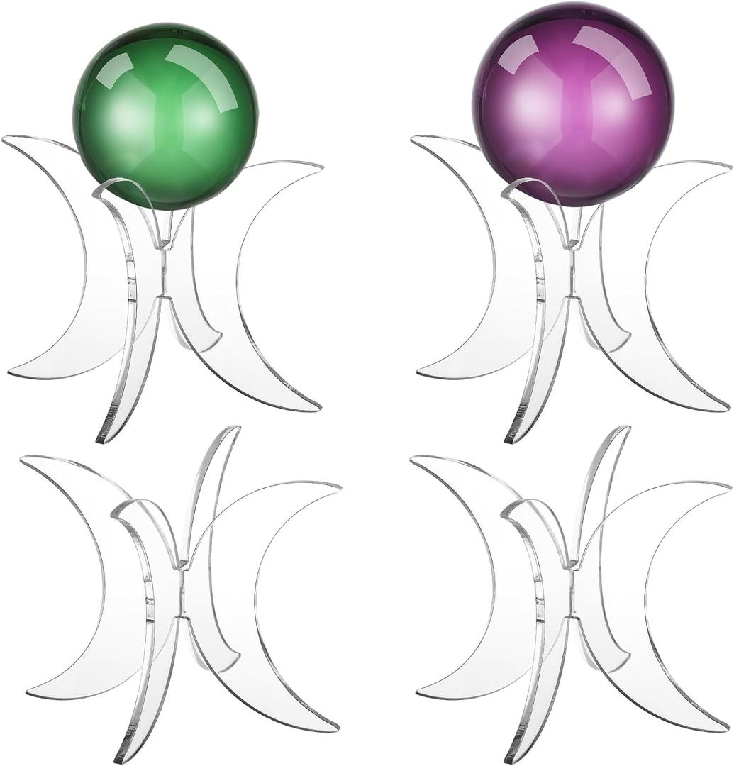 Bucherry 4 Pcs Acrylic Clear Ball Display Stand Set Crystal Sphere Holder Decorative Small Crystal Ball Stand Holder for Abalone Shell, Rocks, Egg, Air Plant, Sphere, Gems, Mineral Agate