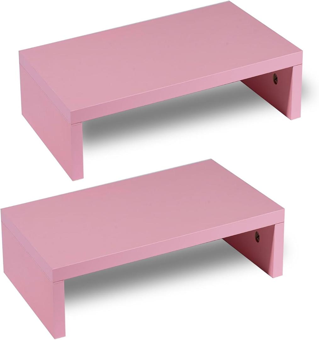 Dual Monitor Stand 15 Inch, Pink Laptop Stand with Plywood for 2 Monitors for Home and Office Organize