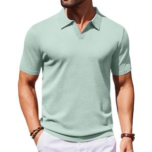 COOFANDY Men's V Neck Short Sleeve Stretch Knit Polo Shirt, Large