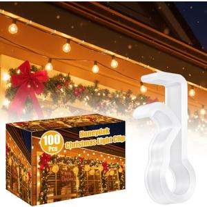 Honeydak 100 Pcs Soffit Hooks Christmas Roof Lights Clip for Hanging String Lights Outdoor Plastic Gutter Clips Xmas Decorative Lighting Hangers for Shingles Eaves Roof Gazebo