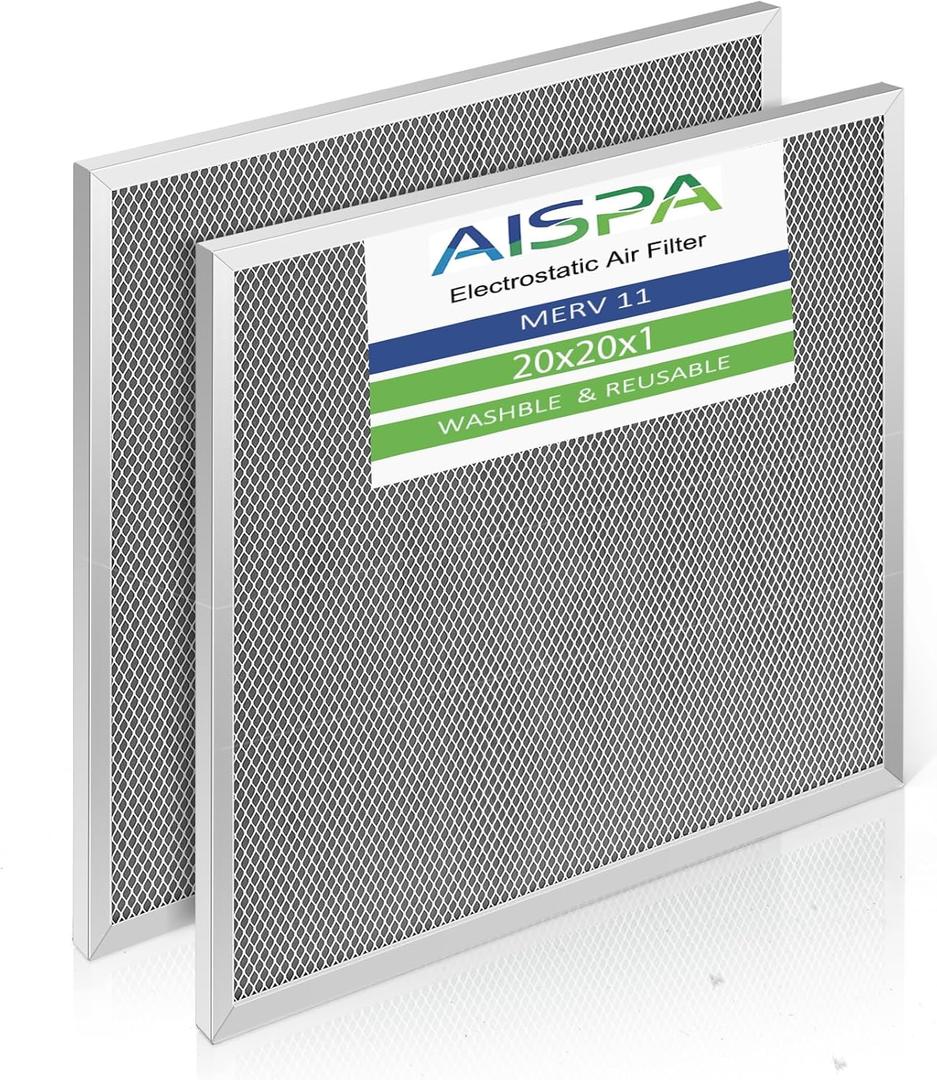 AC Filter 20x20x1, MERV 11, 2 Pack | Washable and Reusable, Aluminum Alloy Frame, Nylon Mesh