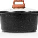 ESLITE LIFE Nonstick Stock Pot with Lid, 3 Quart Granite Casserole Small Soup Pot Pasta Cooking Pot, Induction Compatible, PTFE & PFOA Free, Black