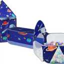 Gift 3pc Rocket Ship Kids Play Tent, Ball Pit, Crawl Tunnel, Toddlers Playhouse Castle Toys, Baby Boys Girls Gift for 3 4 5 6 7 Year Old, Outdoor Indoor(Balls Not Included)