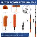 26FT High Reach Duster Kits with 5-20FT Extension Pole, Cobweb Duster with Telescoping Pole, Washable Ceiling Fan Cleaner & Window Squeegee for Glass Surfaces & High Roof