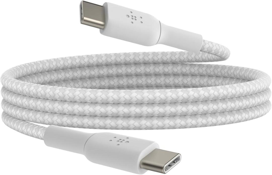 Belkin BoostCharge Braided USB-C to USB-C Cable (1M/3.3ft) for iPhone 16, iPhone 16 Pro, iPhone 16 Pro Max, Galaxy S25, S24, Galaxy Note, Pixel 9 & 8, iPad Pro, Nintendo Switch 2 & More - White