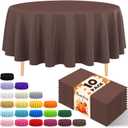 10 Pack Premium Disposable Plastic Tablecloth 84" Round Table Cover for Birthdays Weddings Christmas Anniversary Buffet Table (Brown)