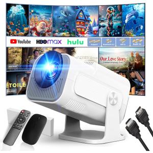 Mini Projector with WiFi and Bluetooth Built-in Apps Smart Projector Support 1080P FHD Movie Projector for Bedroom 180 Rotatable Auto Keystone Compatibile with HDMI/TV Stick/Memory Stick/Laptop,White