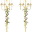Floor Candelabra 50 Inch Gold Candlestick Holder 5 Arms Candle Holders Antique Flower Stand Centerpiece Decorative Candle Holder for Events, Party, Ceremony, Wedding Aisle, Home 2 Pcs (Beaded Styling)