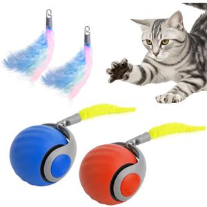 Speedy Cat Tail Toy 2.0,USB Rechargeable Smart Interactive Cat Ball,Automatic Moving Ball Toy for Indoor Cats, Replaceable Tail2PCS